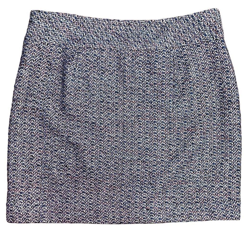Ann Taylor Loft Tweed Mini Skirt Blue Pink White Multi Textured Career Size 8